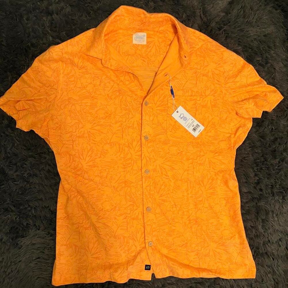 Orange hawaiian button up shirt
